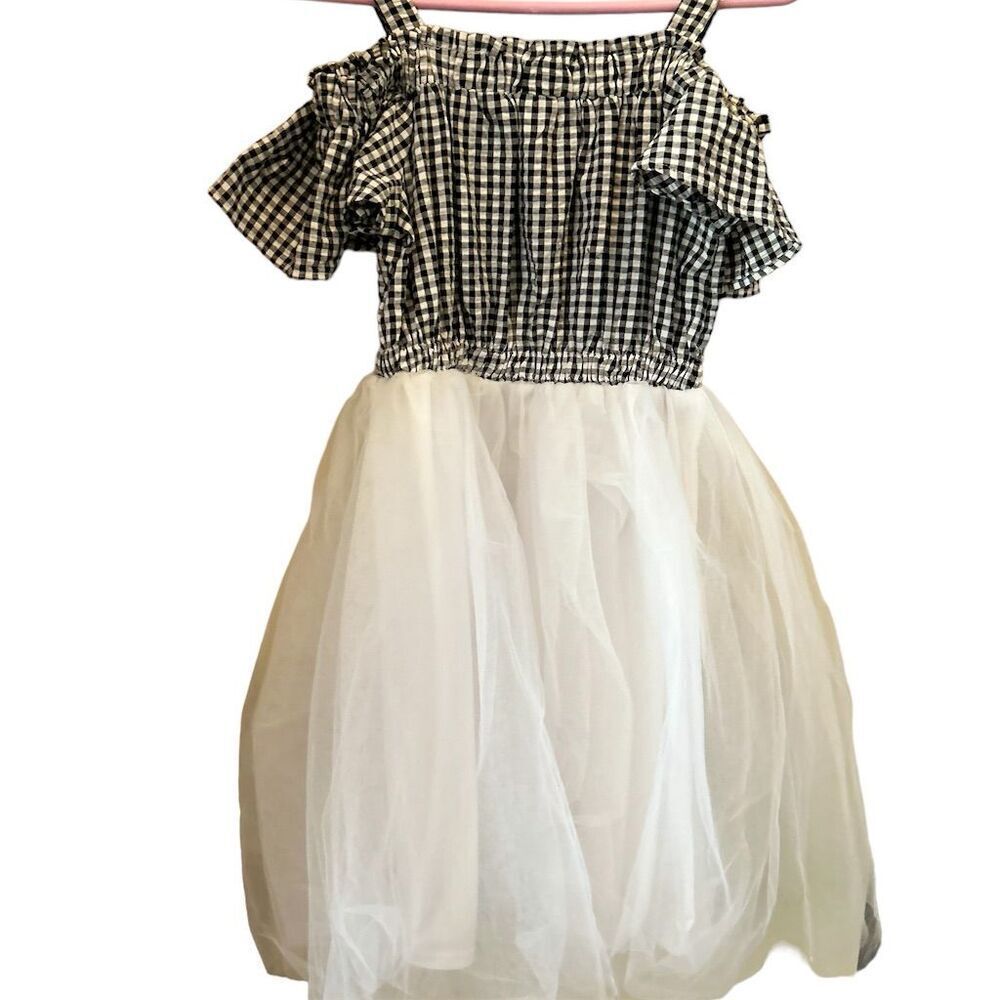 Bonnie Jean Girls Checkered Tulle Skirt Dress Size 16 Off Shoulder Party Dress - Picture 4 of 9